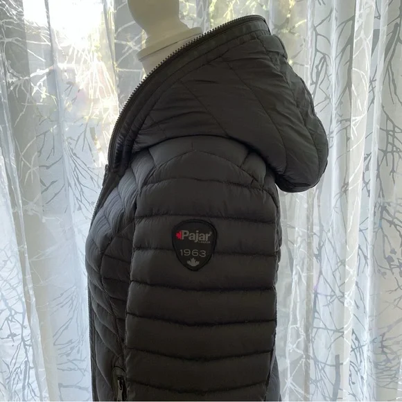 PAJAR CANADA cece black faux fur lined hood zip up long down feather jacket - Picture 6 of 13